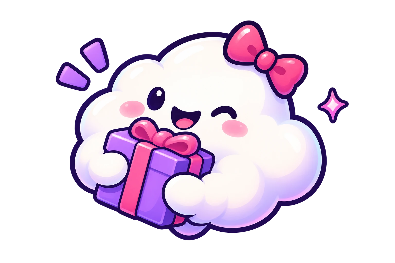 Giftin cloud mascot holding a wrapped gift