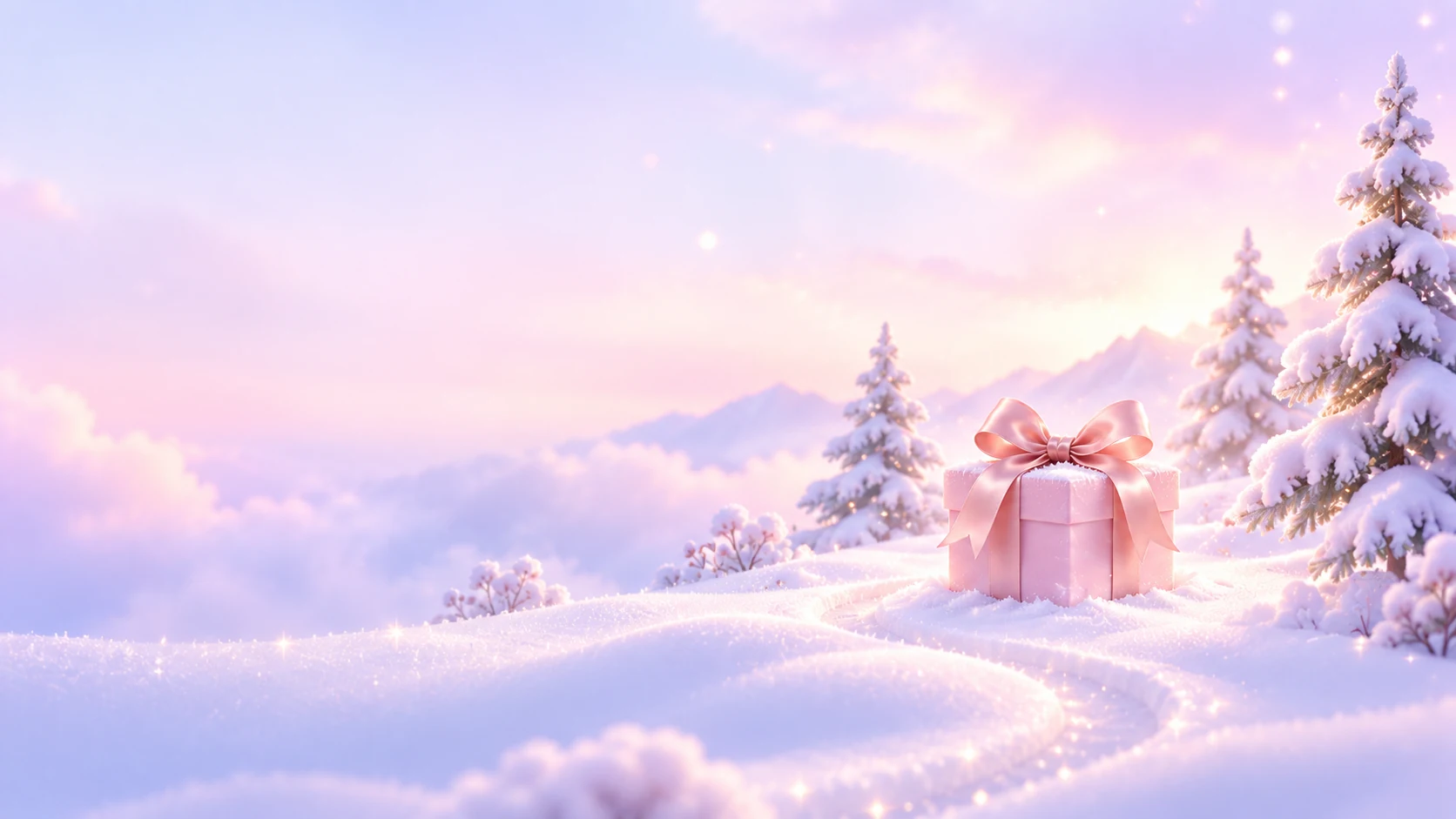 A single wrapped gift on a snowy path